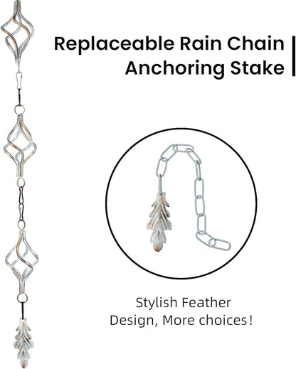 Rain Chain Bird Cage Set 8.5Ft, Not Rust Wrought Iron Rain Chains for Gutters with Adapter Gotta Drain and Sturdy Anchoring Stake,13 Birdcage, 1 Hook, Adjustable Length for Garden (Cyan)