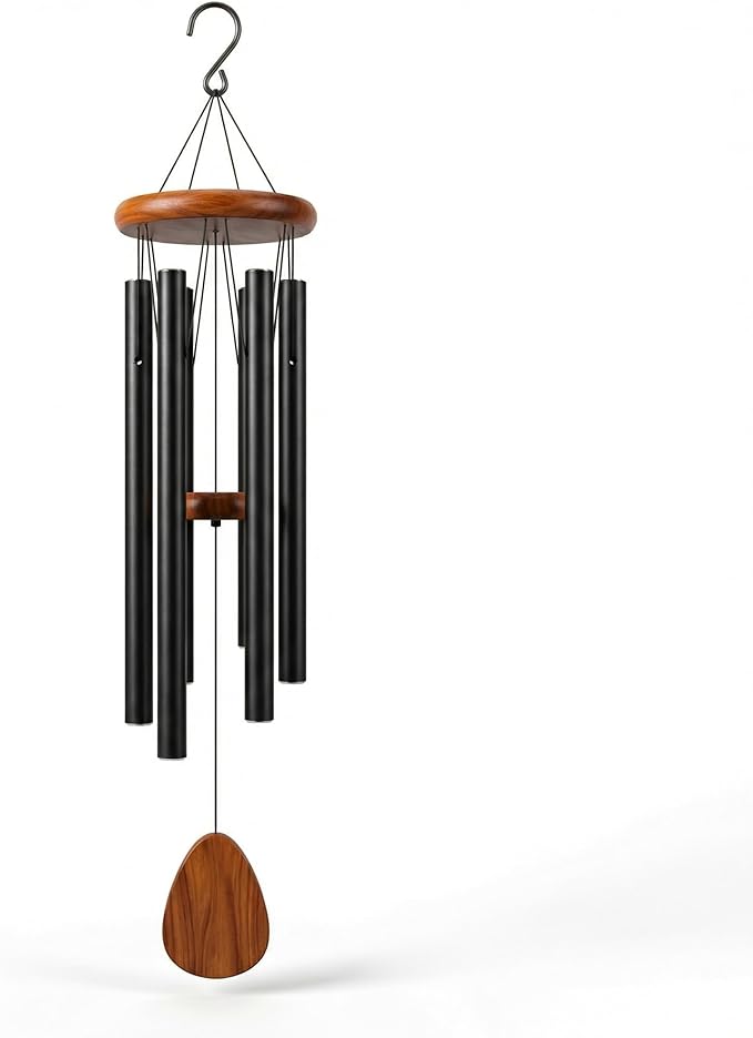 37 Inch Large Wind Chimes for Outside, Deep Tone Black Aluminum Wind Chime with 6 Tubes, Memorial Sympathy Gift for Mom, Garden Patio Outdoor Decor, DIY Personalizable Windchime