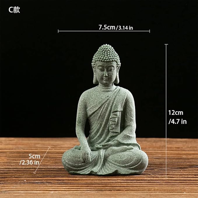 Mini Buda Meditating Buddah Statue-Natural Sandstone Stone -Handmade for Zen Garden Fish Aquarium Tank Yoga Bonsai Micro Landscape Spiritual Fengshui Praying Shui Chakra Decor (Meditation)
