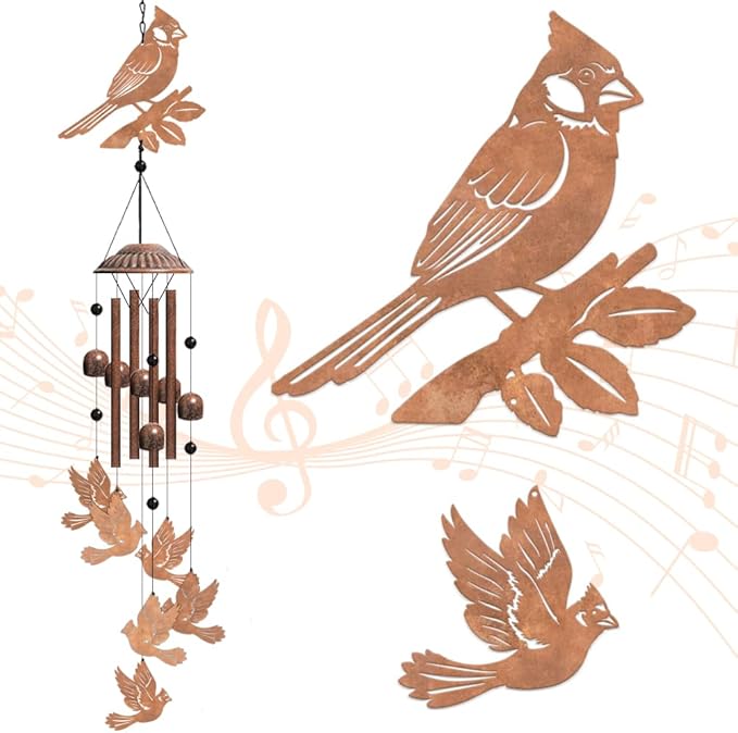 OLYCRAFT Cardinal Metal Wind Chimes Outdoors Wind Chime Sympathy Memorial Windchime Outdoors Sympathy Windbell Memorial Presents Hanging Windbell for Patio Backyard Home Garden Yard Decor - 30 Inch