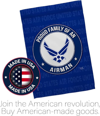 Proud Family Airman Garden Flag - Armed Forces Air Force USAF United State American Military Veteran Retire Official - House Decoration Banner Small Yard Gift Double-Sided Made in USA 13 X 18.5