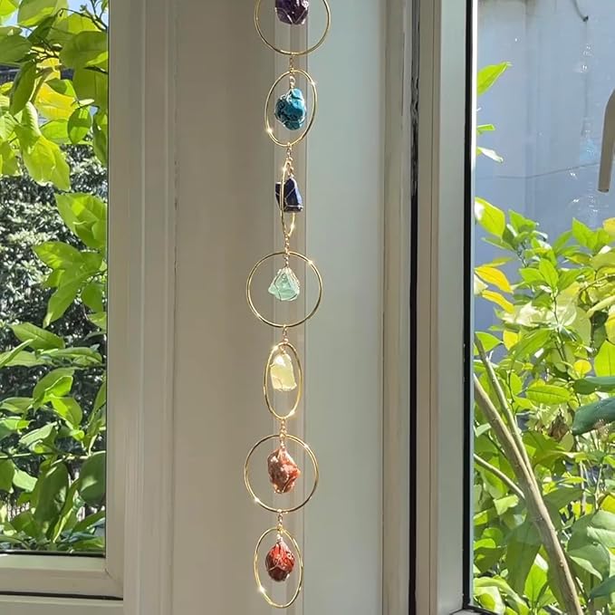Healing Crystal Energy Wind Chime, Crystals Decor, Meditation Home Decoration, Gem Wall Decoration, Birthday Gift, Colorful Sunshine Catcher