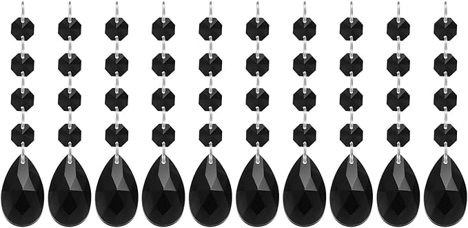 PATIKIL Teardrop Crystal Chandelier Pendants Beads, 10 Pack 125mm Length 38mm Chandelier Prisms Parts Ornaments Hanging Beads for DIY Arts Crafts Decoration, Black