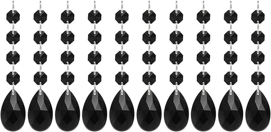 PATIKIL Teardrop Crystal Chandelier Pendants Beads, 10 Pack 125mm Length 38mm Chandelier Prisms Parts Ornaments Hanging Beads for DIY Arts Crafts Decoration, Black