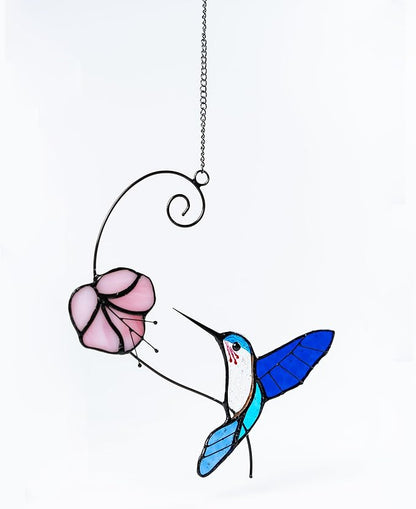 1PC Colorful Hummingbird Stained Glass Suncatcher, Handcrafted Window Hanging Ornament for Home Wall Garden Decor, Unique Gift for Bird Lovers, Nature Enthusiasts, Women Mom