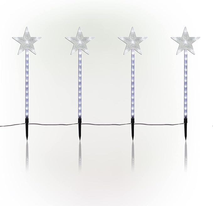 Alpine Corporation Holiday Décor Shooting Star Garden Stake with LED Lights, 4-Pack, Christmas Decoration