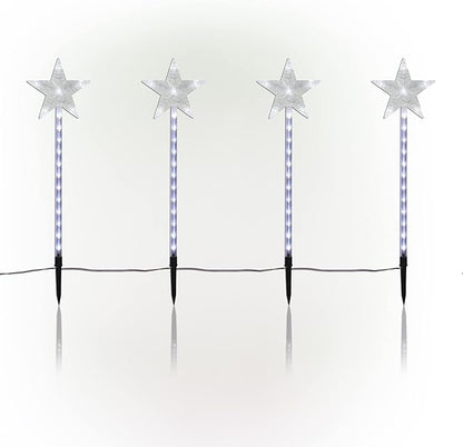 Alpine Corporation Holiday Décor Shooting Star Garden Stake with LED Lights, 4-Pack, Christmas Decoration