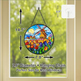Stained Glass Window Hanging - 7.8in Dutch Windmill and Tulip Flower Sun Catchers Indoor Stained Glass Panels Wall Decor for Mom，Wife，Lovers，Festive
