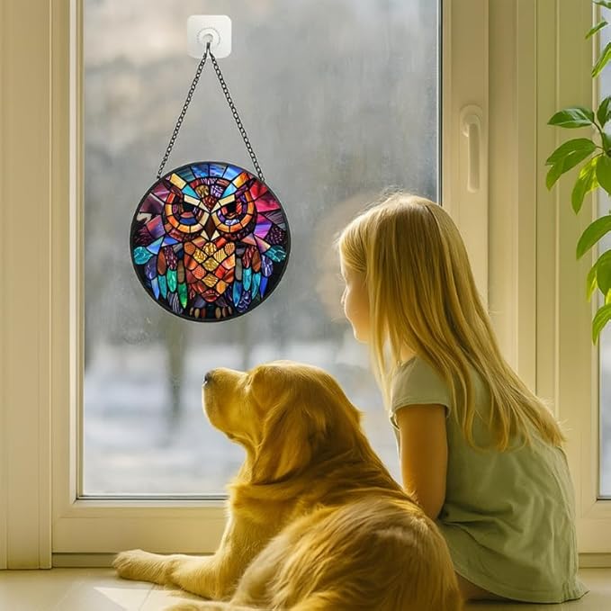 Stained Glass Window Hanging - Sun and Moon Faces 11.8in Sun Catchers Indoor Stained Glass Panels Wall Decor for Mom Wife Lovers Festive