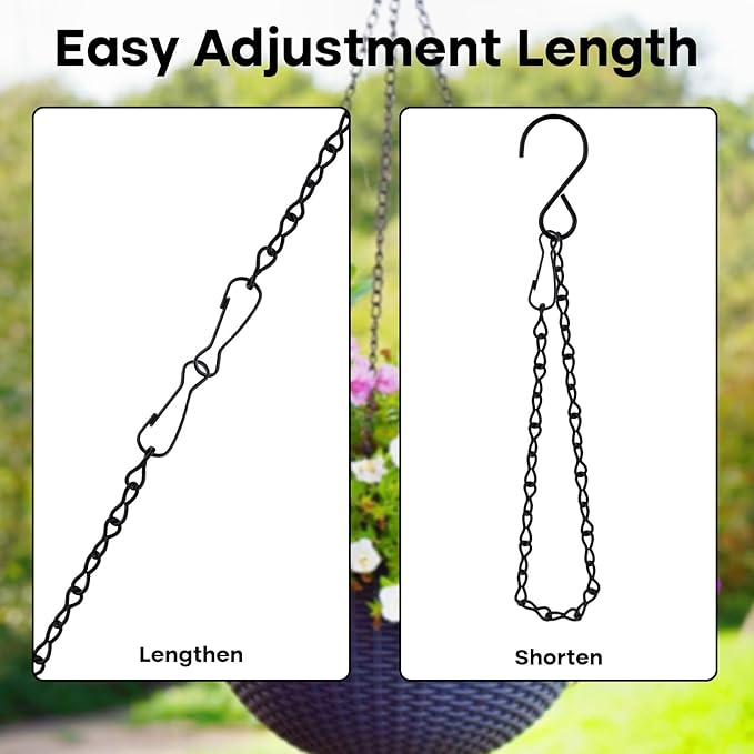 PLULON 15 Pack 10 Inch Hanging Basket Hooks Black Hanging Chains Garden Plant Hanger Chain Clips Outdoor for Flower Baskets, Bird Feeders, Wind Chimes, Lanterns, Ornaments