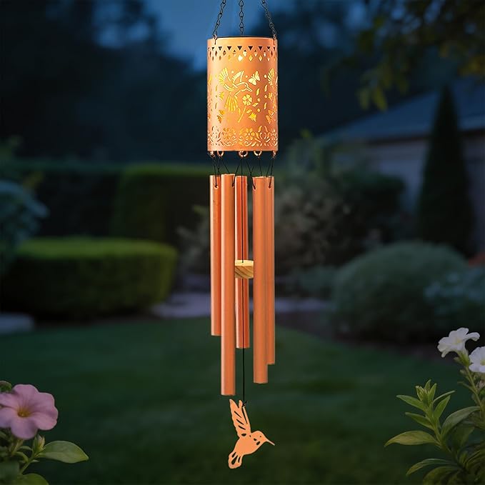 Solar Hummingbird Wind Chimes for Outside Garden Wind Chime with Metal Silhouette, Decor for Patio, Yard, Balcony, for Women Men Festivals/Birthday/Christmas