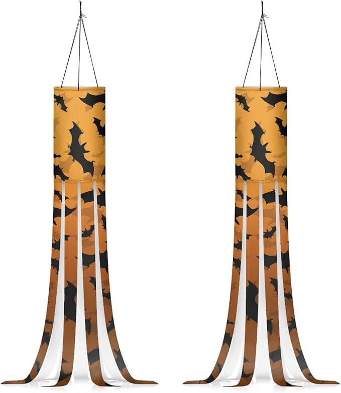 Halloween Bats Jack-o'-Lantern Windsocks Outdoor Hanging Durable Wind Sock with Tails Front Yard Patio Lawn Garden Party Halloween Spooky Ghost Decoration
