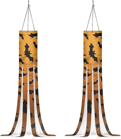 Halloween Bats Jack-o'-Lantern Windsocks Outdoor Hanging Durable Wind Sock with Tails Front Yard Patio Lawn Garden Party Halloween Spooky Ghost Decoration
