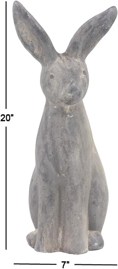 Deco 79 Polystone Rabbit Decorative Garden Sculpture Indoor Outdoor Garden Statue, Outdoor Sculpture 7" x 8" x 20", Gray