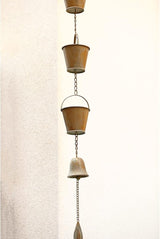 Jemeni 5 Ft Length Hanging Metal Rain Chime Decorative for Outdoor Garden, Watering Can & Buckets with Bell, Copper Patina…