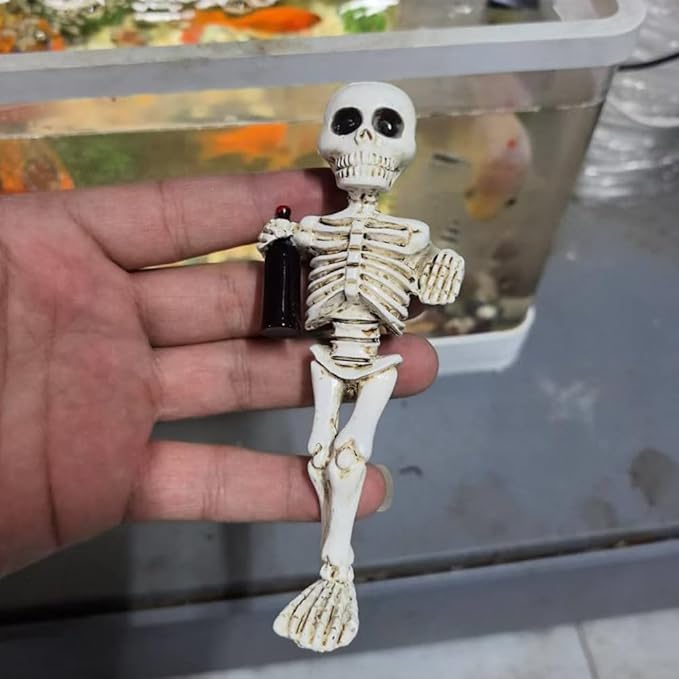 Halloween Skeleton Flowerpot Decoration, Weather Resistant Resin Garden Statue (Black Cup)