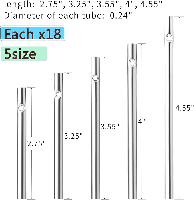 90pcs Wind Chime Tubes for Home Garden Outdoor Hanging Decorations, Tone Empty Tubes with Wind Chime line 150 Yards(5 Different Length)