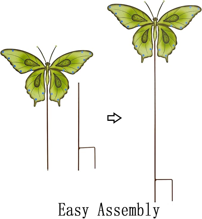 Metal Garden Stakes Spring Yard Sign Decorative Plant Stake Lawn Art Patio Decor Pathway Ornaments Indoor Outdoor Decoration (Blue+Green Butterfly)