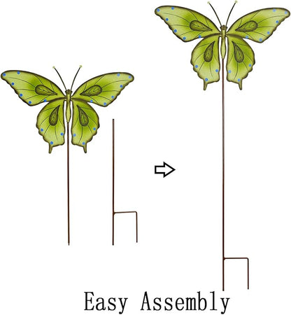 Metal Garden Stakes Spring Yard Sign Decorative Plant Stake Lawn Art Patio Decor Pathway Ornaments Indoor Outdoor Decoration (Blue+Green Butterfly)