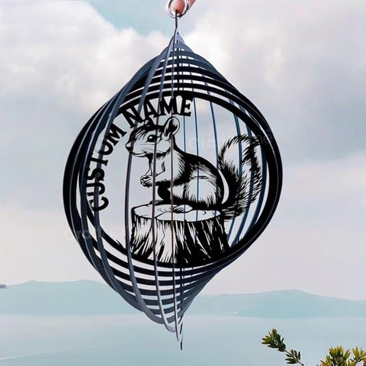 Personalized Squirrel Metal Wind Spinner, Custom Hanging Decoration for Outdoor Spaces, Kinetic Wildlife Ornament, Woodland Gift (Squirrel Garden Wind Spinner)