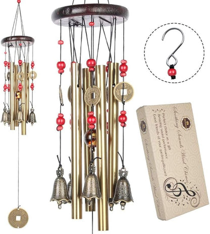 Bwinka Chinese Traditional Retro 4 Tubes 5 Bells Bronze Yard Garden Outdoor Living Wind Chimes 60cm