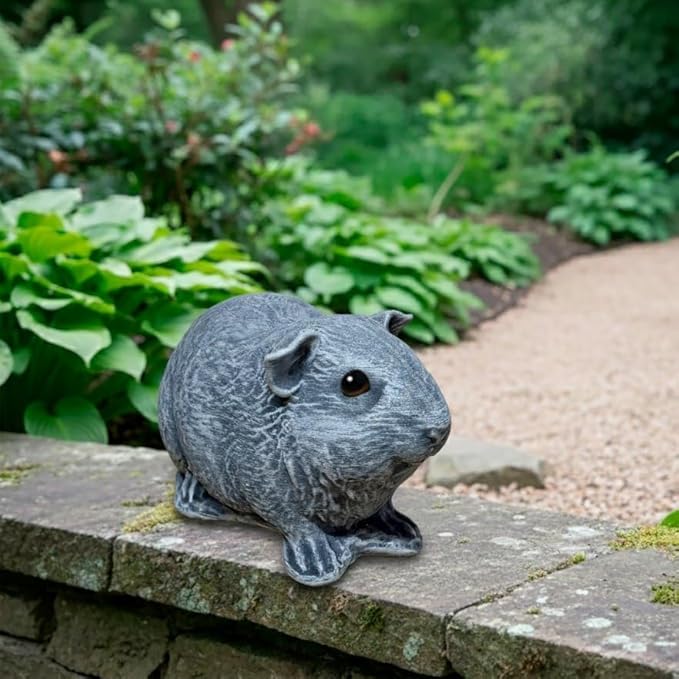 OLOMA Concrete Guinea Pig Garden Statue Realistic Animal Sculpture with Protective Resin Coating Heavy Stone Outdoor Indoor Decor for Yard Lawn Patio Entryway Landscape Accent for Home