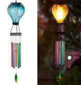 Starsoul Solar Wind Chimes for Outside, Sea Blue Hot Air Balloon Wind Chime with Flickering Flame, Outdoor Glass Windchimes Garden Decor, Gift for Mother's Day