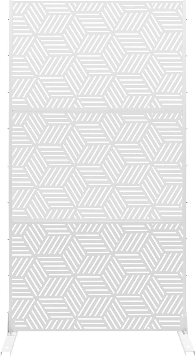 Metal Privacy Screen, 72" H x 36" W Freestanding Privacy Screens, Patio Decorative Metal Fence Panels with Stand, Portable Divider Screens, for Backyard/Patio/Deck (White-Rhombic, 72''H×36''W)
