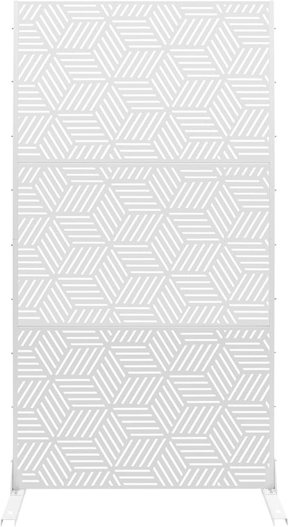 Metal Privacy Screen, 72" H x 36" W Freestanding Privacy Screens, Patio Decorative Metal Fence Panels with Stand, Portable Divider Screens, for Backyard/Patio/Deck (White-Rhombic, 72''H×36''W)