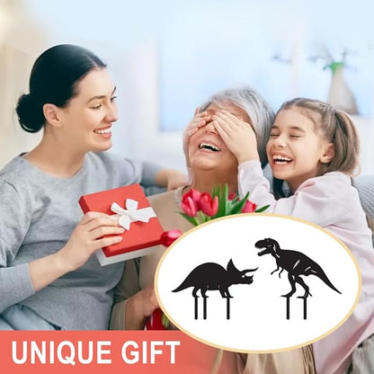 Dinosaur Metal Decorative Garden Stakes Dinosaur Gifts for Women Men Mom Birthday Gifts Silhouette Statues for Garden Decor, Yard Art, Patio, Outside, Lawn Ornaments, Outdoor Decorations