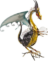 Wind & Weather Dragon Garden Sculpture with Solar Globe |13.75 x 19 x 25.4 Inches |Weather Resistant and Outdoor Safe |Porch Garage Garden or Patio Home Décor