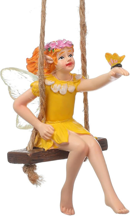 HANABASS Flower Fairy Swing Statue Outdoor Garden Sculpture Creative Hanging Fairy Figurine for Patio and Landscape Resin Crafts Swing Statue for Lawn Yard Patio Windowsill Garden Gifts