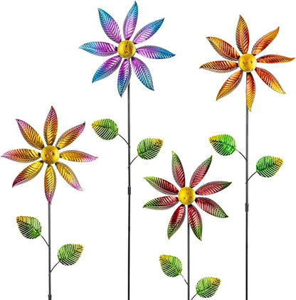 Stargarden 4Pcs Metal Outdoor Wind Spinners, Small Pinwheels for Yard, Decorative Garden Stakes for Patio,Lawn, Outdoor