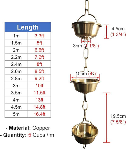 Outside Rain Catcher Chain Copper, House Roof Eaves Hanging Ornament, Gutter Downspout Replacement, Adjustable Length Rain Drain Link (5m (16.4ft))