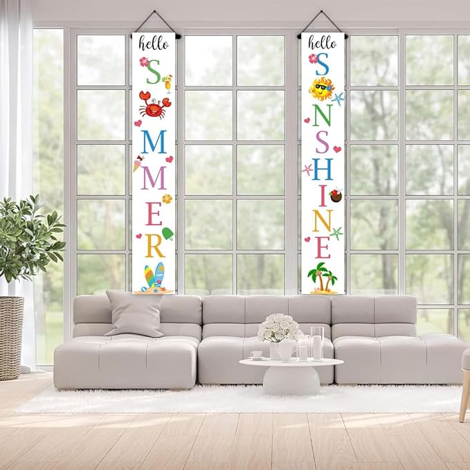 Lofaris Hello Summer Porch Sign Banner Hello Sunshine Party Decorations Beach Hanging Flag Summer Vacation Holiday Party Decor Yard Front Door Supplies