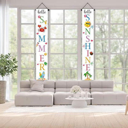 Lofaris Hello Summer Porch Sign Banner Hello Sunshine Party Decorations Beach Hanging Flag Summer Vacation Holiday Party Decor Yard Front Door Supplies
