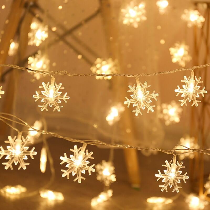 Snowflake String Lights - 10ft 20 LED USB Warm White