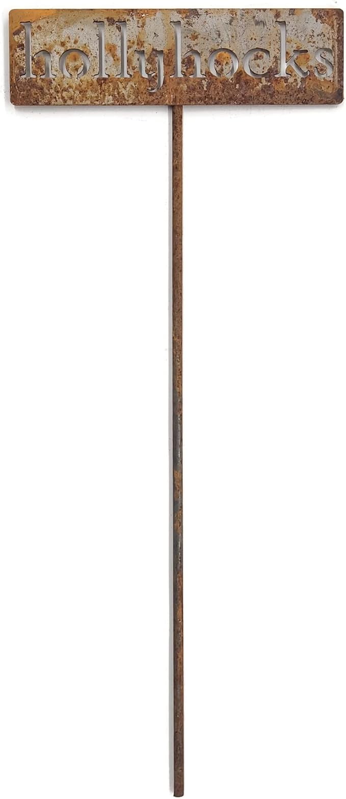 Classic Metal Garden Markers 19 Inches Tall (hollyhocks, Naturally Rusted)