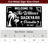 MeMate Flamingo House Signs, Flamingo House Metal Sign, Personalized Name Outdoor Sign, Flamingo House Outdoor Décor for Porch Deck Backyard Patio Pool, Flamingo Metal Sign Housewarming Gift for Family Friend 09
