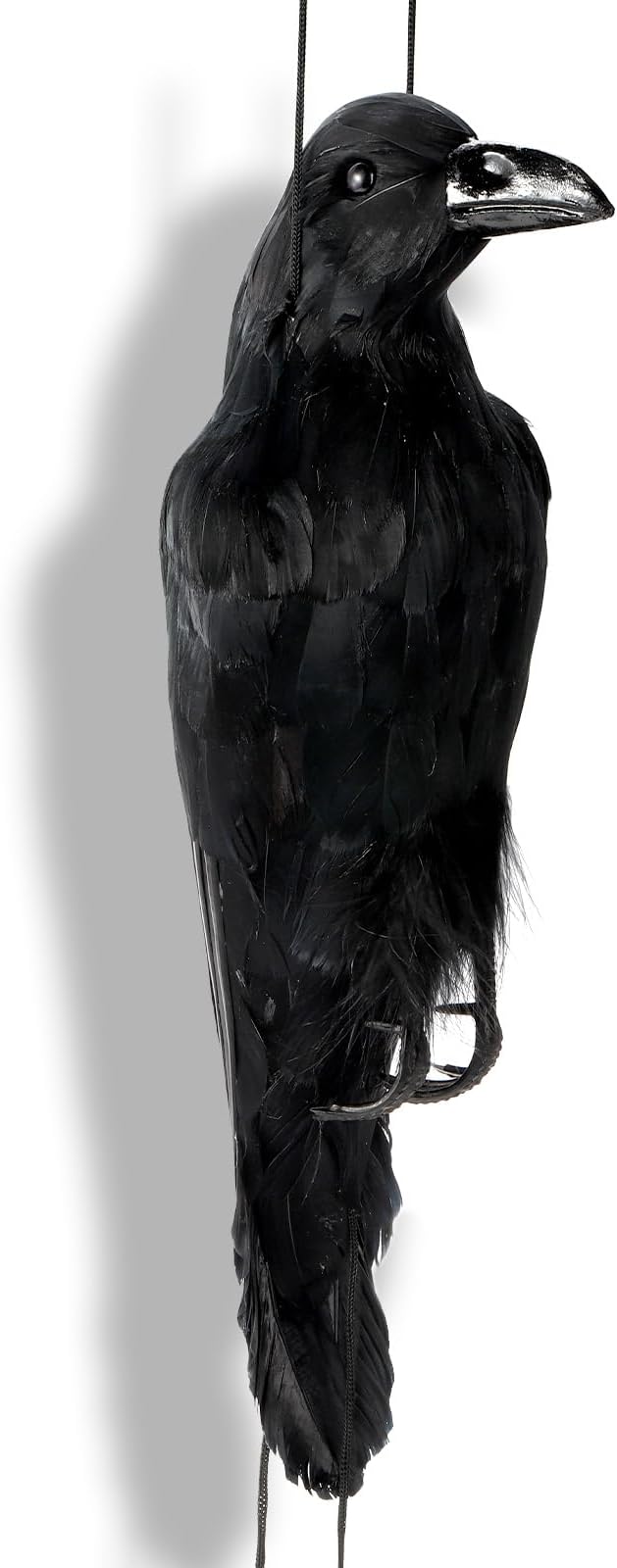 Noamus 17 Inches Realistic Hanging Dead Crow, Lifesize Extra Large Black Feathered Crow, Fake Decoy Raven for Garden Halloween Decorations Birds, Artificial Handmade, Model, Party Props