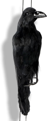 Noamus 17 Inches Realistic Hanging Dead Crow, Lifesize Extra Large Black Feathered Crow, Fake Decoy Raven for Garden Halloween Decorations Birds, Artificial Handmade, Model, Party Props