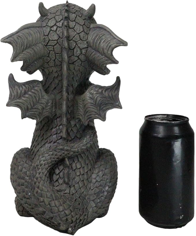 Ebros Whimsical Garden Dragon Begging for Attention Statue 10.25" H Cute Baby Dragon Panting Faux Stone Resin Finish Figurine Dungeons and Dragons Mythical Fantasy Sculpture Guest Greeter Home Decor