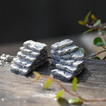 2Pcs Miniature Stone Steps Figurines Fairy Garden Ornaments, Miniature Garden Stairs Accessories Micro Landscape Decoration, Bonsai Ornament