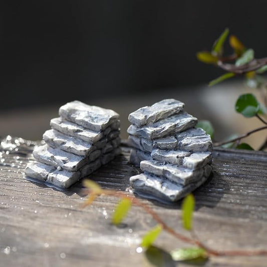 2Pcs Miniature Stone Steps Figurines Fairy Garden Ornaments, Miniature Garden Stairs Accessories Micro Landscape Decoration, Bonsai Ornament