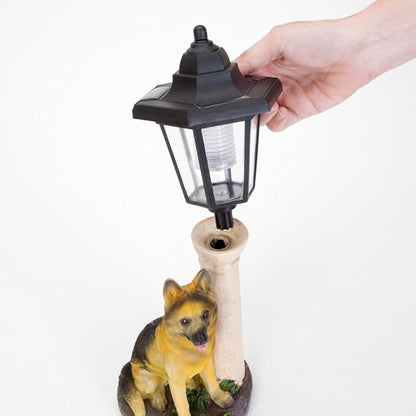 Bits and Pieces - Solar Dog Lantern-Solar Powered Garden Lantern - Resin Dog Sculpture with LED Light (Shepherd) - 13.5"