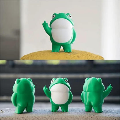 Jxueych Rebellious Frog Figurine, Tall 3.3 Inch, Cute Mini Frog for Fairy Garden Decor, Outdoor Table Decoration