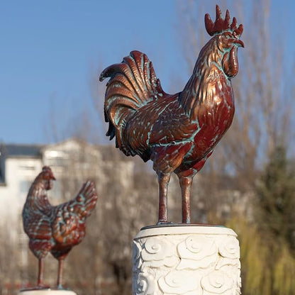 Metal Chicken Decor for Yard and Garden Large Rooster & Hen Garden Statues & Sculptures Antique Copper Outdoor Chickens Yard Art for Backyard Patio Lawn Home Kitchen Farmhouse Decorations