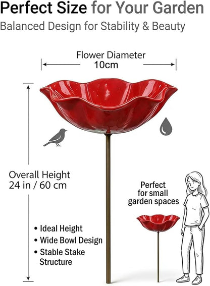 Handmade Metal Flower Garden Stakes Bird Bath Bee Watering Station for Garden Outside Pollinators Birdbaths Bowl for Decorative Outdoors Yard Art Hummingbird Fountain Butterfly Water Feeder Gift(4pcs)