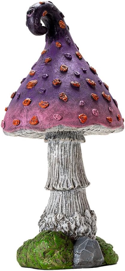 Pacific Giftware Whimsical Purple Garden Toadstool Mushroom Statue with Curled Cap and Orange Spots Resin Fantasy Decor for Outdoor Fairy Landscaping 17.71" Tall