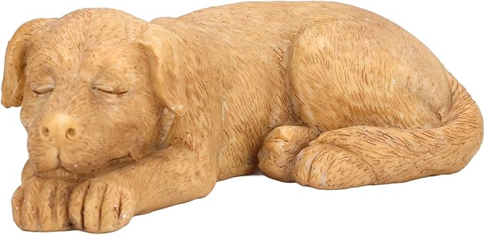 Hapivida Dog Garden Statue, 5.5in Mini Puppy Garden Memorial Stone Sleeping Dog Statue Decor Outdoor Resin Realistics Sculptures Gift Yellow
